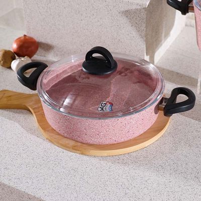 Falez 9-Piece Premium Granite Cookware Set Pink 2.7 mm