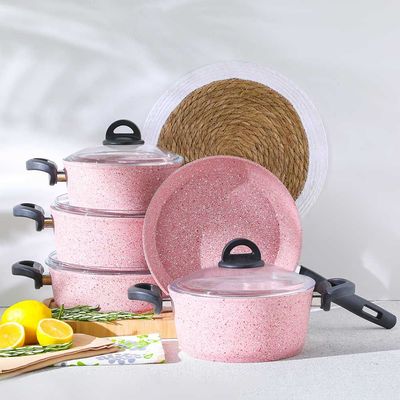 Falez 9-Piece Premium Granite Cookware Set Pink 2.7 mm