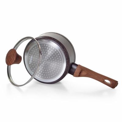 Fissman Sauce Pan Magic Brown 16X7.8Cm/1.4 Ltr With Glass Lid (Aluminum Non Stick Coating)