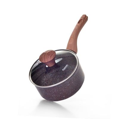 Fissman Sauce Pan Magic Brown 16X7.8Cm/1.4 Ltr With Glass Lid (Aluminum Non Stick Coating)