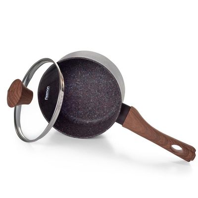 Fissman Sauce Pan Magic Brown 16X7.8Cm/1.4 Ltr With Glass Lid (Aluminum Non Stick Coating)