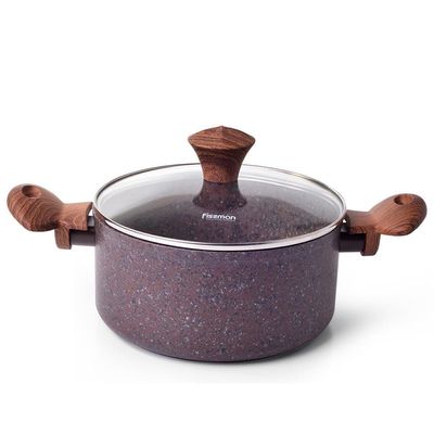 Fissman Casserole Magic Brown 24X10.9Cm/4.7 Ltr With Glass Lid (Aluminum Non Stick Coating)