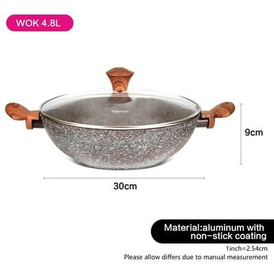 Fissman Wok Magic Brown 30X9Cm With Glass Lid (Aluminum Non Stick Coating)