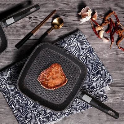 Fissman Square Grill Pan Rebusto 24X4 Cm With Detachable Handle (Aluminum Non Stick Coating)