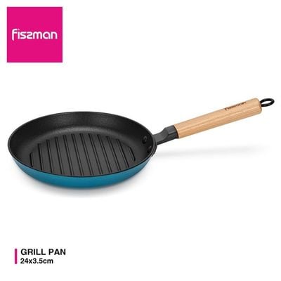 Fissman Round Grill Pan 24X3.5Cm With Wooden Handle