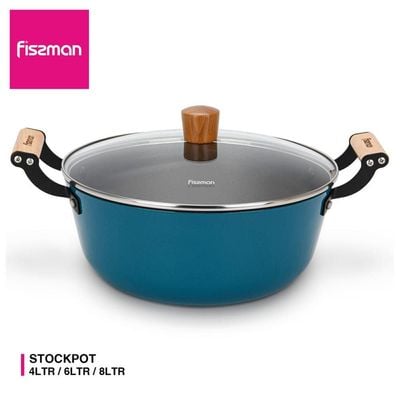 Fissman Stockpot Seagreen 24X11Cm/4Ltr With Glass Lid (Enamelled Lightweight Cast Iron) 