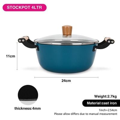 Fissman Stockpot Seagreen 24X11Cm/4Ltr With Glass Lid (Enamelled Lightweight Cast Iron) 