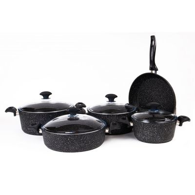 Falez 9-Pc Premium Granite Cookware Set - Black 