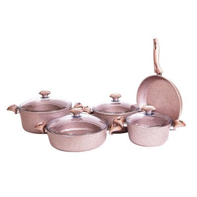 Falez 9-Pc Premium Granite Cookware Set - Pink 