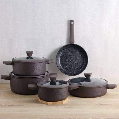 Bistro 9-Piece Hammered Cookware Set Metalic Brown