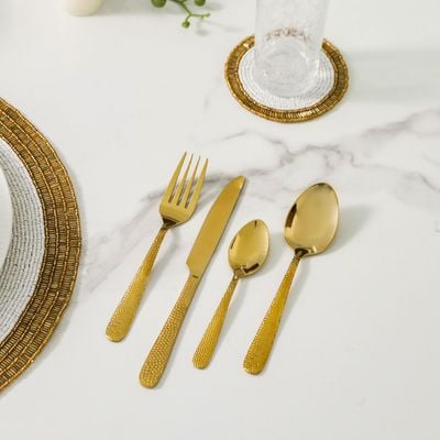 Steelo 24-Piece Hammered Cutlery Set Gold -Serve 6