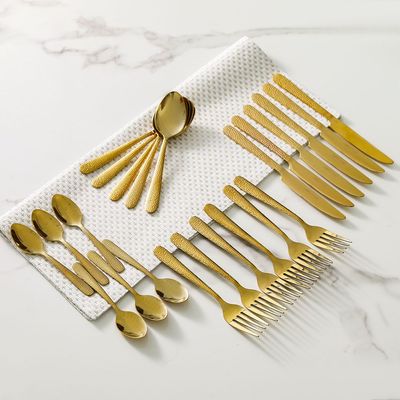 Steelo 24-Piece Hammered Cutlery Set Gold -Serve 6