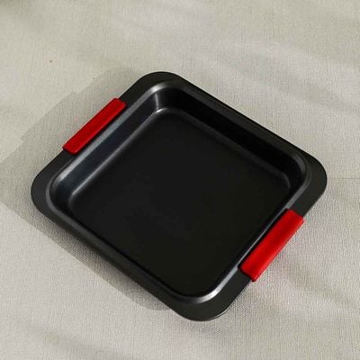 Bake Me Happy Square Pan With Silicone Handle Carbon Steel 0.8Mm 29.5X27X4Cm