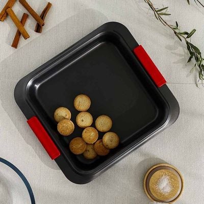 Bake Me Happy Square Pan With Silicone Handle Carbon Steel 0.8Mm 29.5X27X4Cm