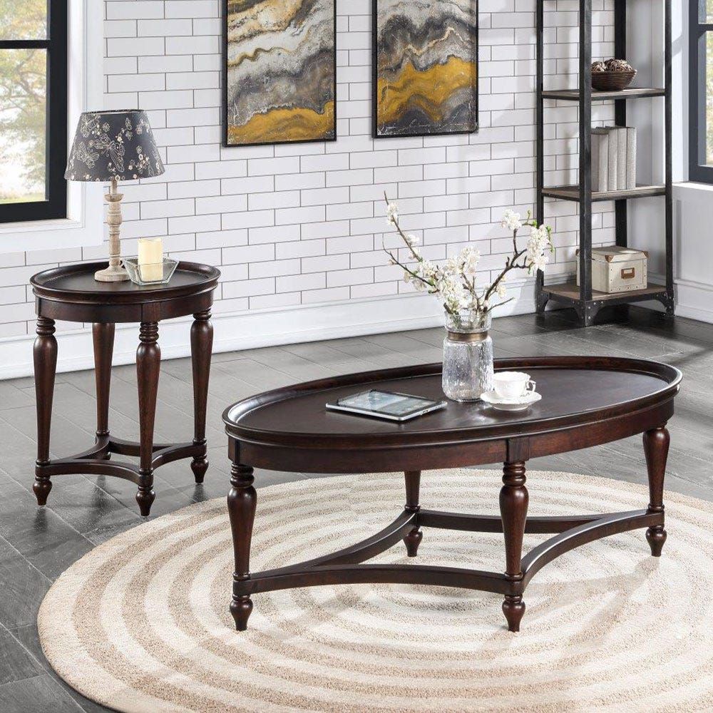 Gough Oval Coffee Table with Bottom Shelf in Cappuccino - Shop for