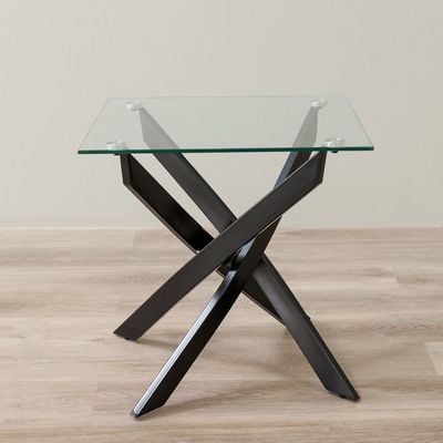 Leonardo End Table-Glass / Powder Coated Black