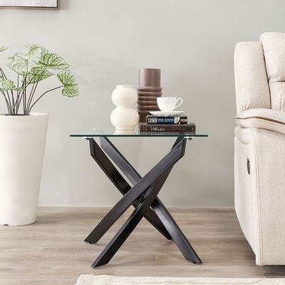 Leonardo End Table-Glass / Powder Coated Black