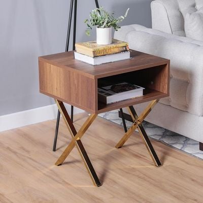 Roma End Table-Walnut/Golden