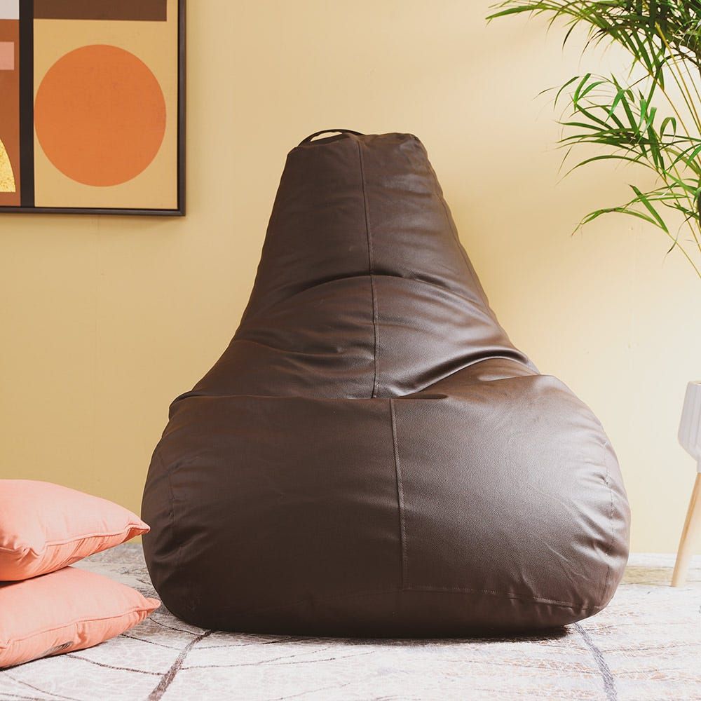 Brown leather bean bag outlet chair