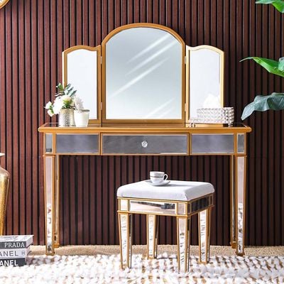 Marciales Dresser with Mirror and Stool-Golden / Mirror