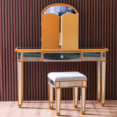 Marciales Dresser with Mirror and Stool-Golden / Mirror