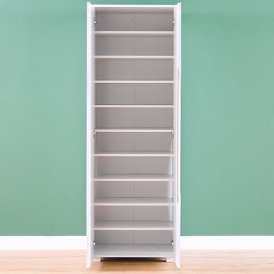 Bill 2 Door Tall Shoe Cabinet - 30 Pairs - White/Oak - With 2-Year Warranty