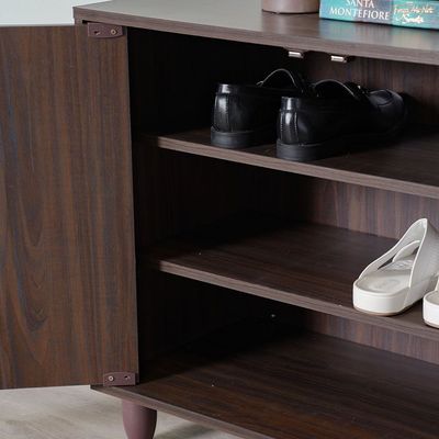 Viar 9-Pair Shoe Cabinet- Walnut - With 2-Year Warranty