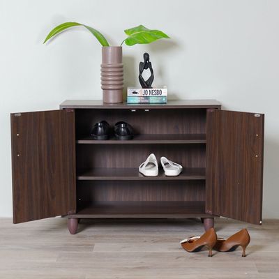 Viar 9-Pair Shoe Cabinet- Walnut - With 2-Year Warranty