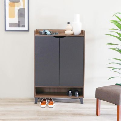 Janos 15-Pair Shoe Cabinet - Columbia/Black  -With 2-Year Warranty