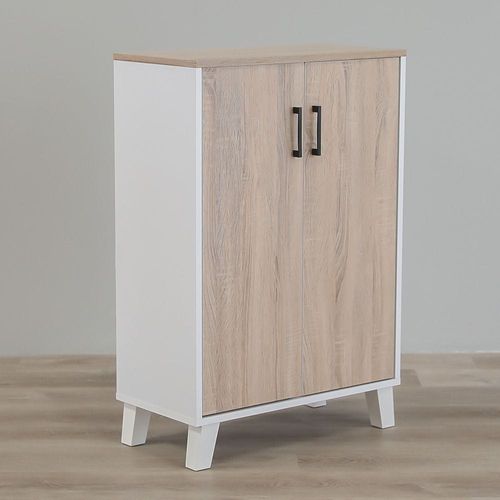 Prima 2 Door Shoe Cabinet - White/Sonoma Oak