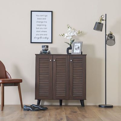 Alfa 3-Door Shoe Cabinet - Walnut - With 2-Year Warranty