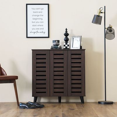 Jax 3-Door Shoe Cabinet - Walnut - With 2-Year Warranty