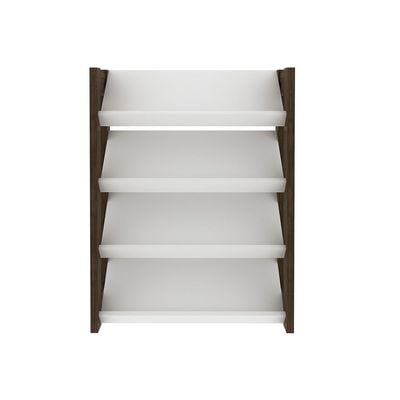 Lean 4-Tier Shoe Cabinet - 12 Pairs - White/Walnut - With 2-Year Warranty