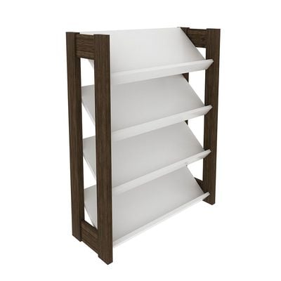 Lean 4-Tier Shoe Cabinet - 12 Pairs - White/Walnut - With 2-Year Warranty