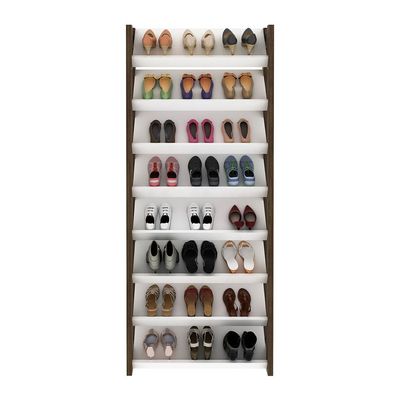 Lean 8-Tier Tall Shoe Cabinet - 24 Pairs - White/Walnut - With 2-Year Warranty