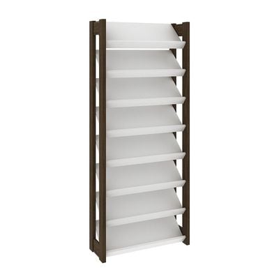 Lean 8-Tier Tall Shoe Cabinet - 24 Pairs - White/Walnut - With 2-Year Warranty