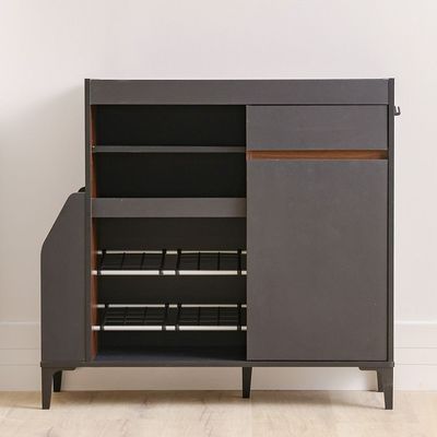 Pristina 9-Pair Shoe Cabinet with Open Shelves - Black/Walnut - With 2-Year Warranty