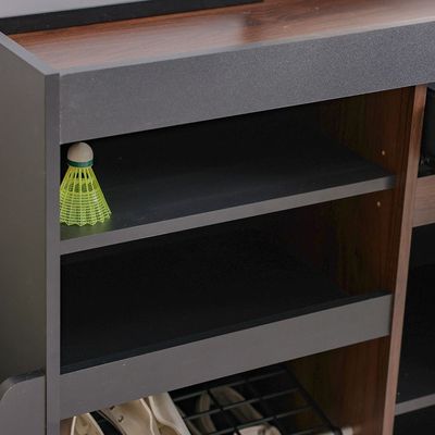 Pristina 9-Pair Shoe Cabinet with Open Shelves - Black/Walnut - With 2-Year Warranty