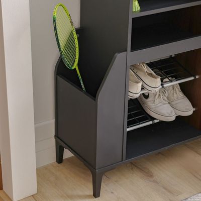 Pristina 9-Pair Shoe Cabinet with Open Shelves - Black/Walnut - With 2-Year Warranty