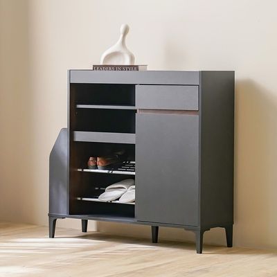 Pristina 9-Pair Shoe Cabinet with Open Shelves - Black/Walnut - With 2-Year Warranty