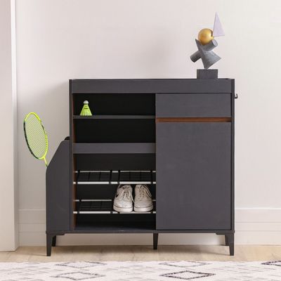 Pristina 9-Pair Shoe Cabinet with Open Shelves - Black/Walnut - With 2-Year Warranty