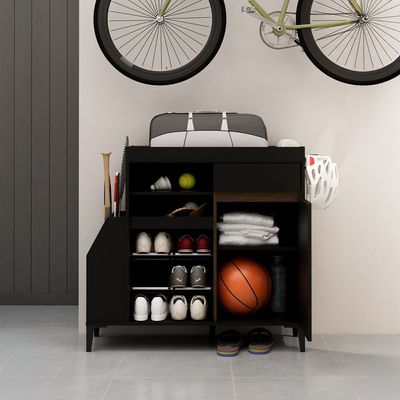 Pristina Shoe Cabinet With Open Shelves - Black / Walnut