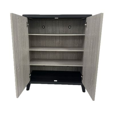 Kirwin 2 Doors Shoe Cabinet   -  Grey  Oak / Black