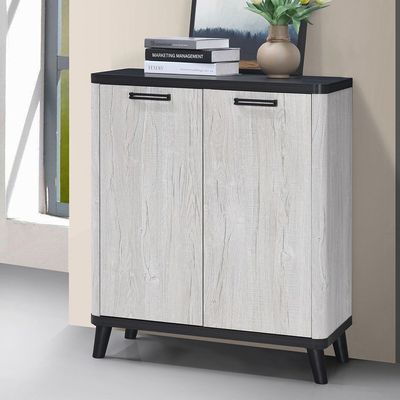 Kirwin 2 Doors Shoe Cabinet   -  Grey  Oak / Black