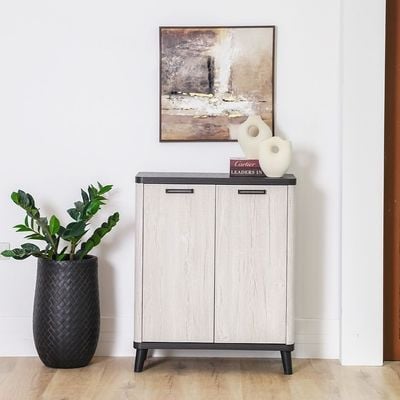 Kirwin 2 Doors Shoe Cabinet   -  Grey  Oak / Black