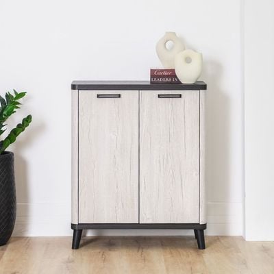 Kirwin 2 Doors Shoe Cabinet   -  Grey  Oak / Black