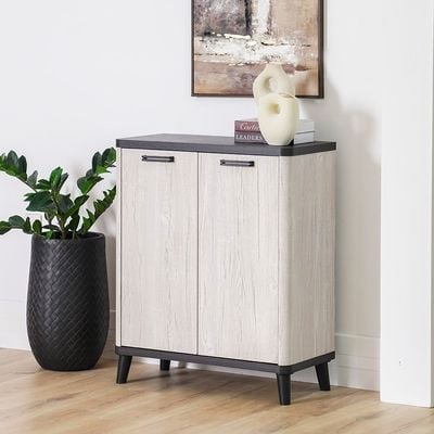 Kirwin 2 Doors Shoe Cabinet   -  Grey  Oak / Black