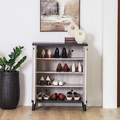 Kirwin 2 Doors Shoe Cabinet   -  Grey  Oak / Black