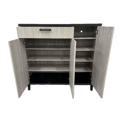 Kirwin 3 Doors And 1 Drawer Shoe Cabinet   -  Grey  Oak / Black