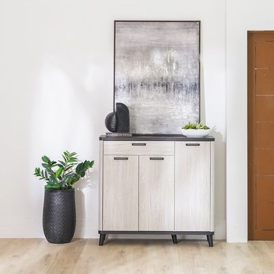 Kirwin 22-Pair Shoe Cabinet | 3 Doors and 1 Drawer - Grey Oak/Black - With 2-Year Warranty